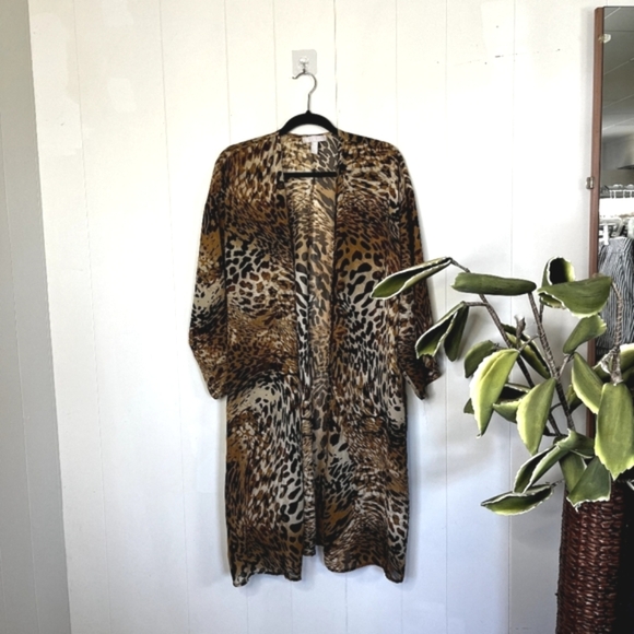 Chelsea28 Swim Cover-Up Kimono Leopard Animal Print Beach Boho Sexy Bohe… - Picture 2 of 5